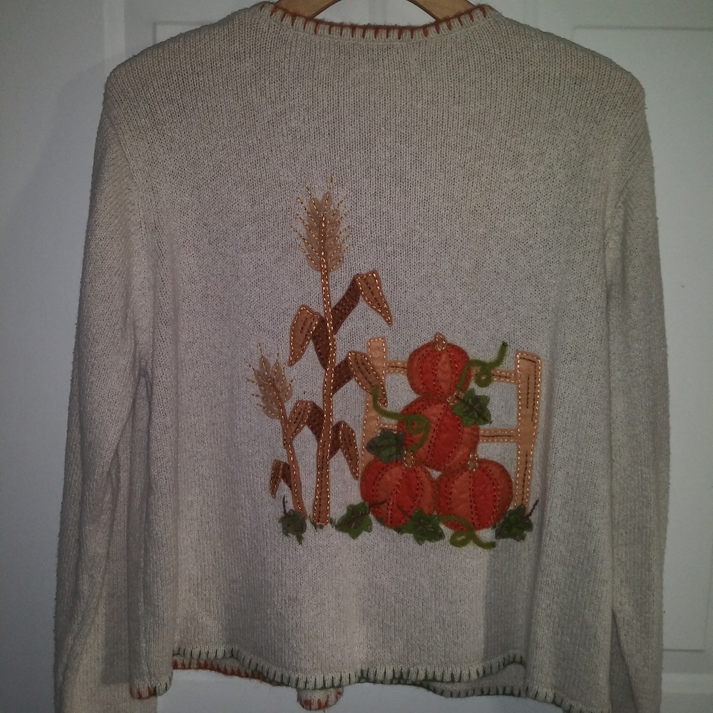 Pumpkin Patch Fall Embroidered Sweater Large - image 1